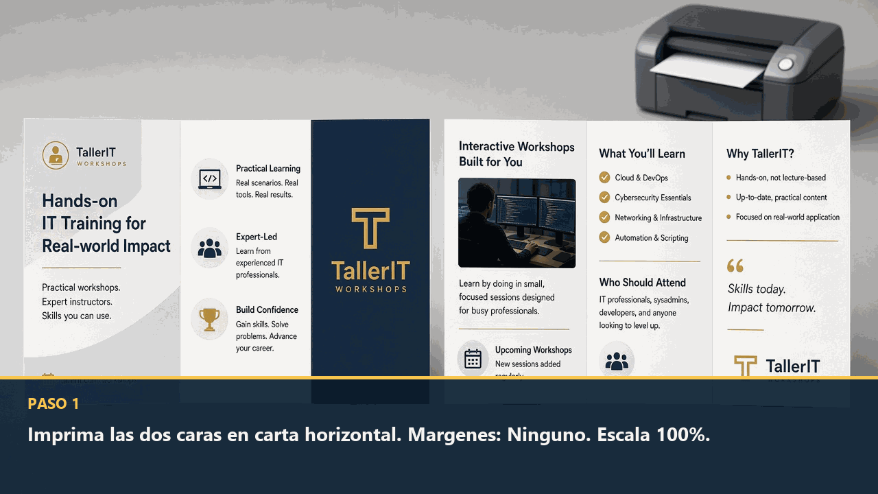 DemostraciÃ³n: imprimir, voltear por el lado corto y doblar el trÃ­ptico TallerIT